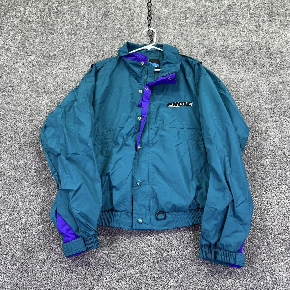 Vintage Tri-Mountain Jacket Mens Large Blue Nylon Windbreaker Engle Logo